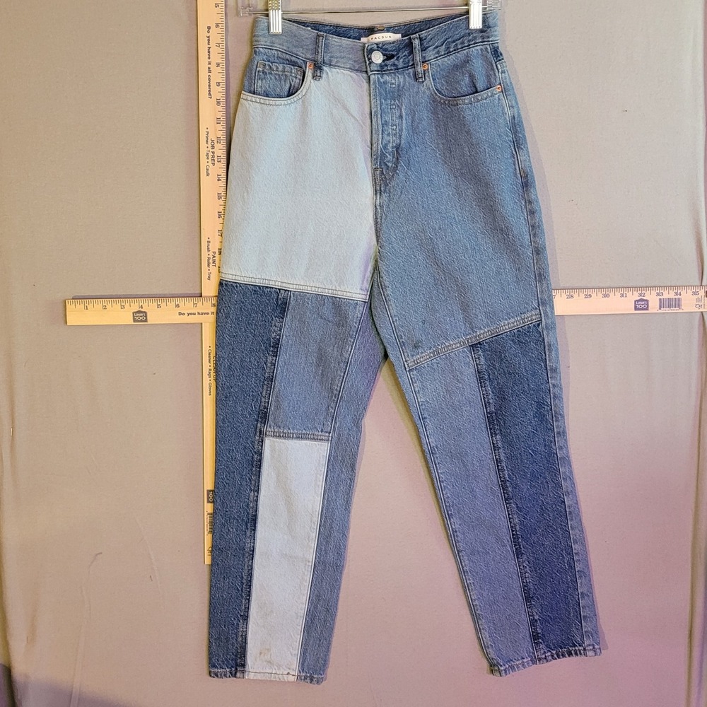 PacSun High Rise Straight Patchwork Jeans Multi Tone Blue Button Fly Size 25‎
